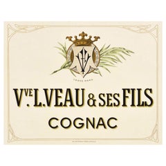 Original Antique Drink Poster For Veuve L. Veau & Ses Fils Cognac Brandy France
