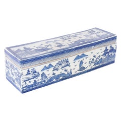 Chinese Blue and White Porcelain Lidded Box with Landscapes