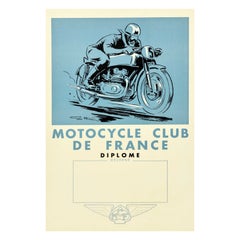 Original Vintage Diploma Award Poster Motocycle Club De France Motorcycle Art