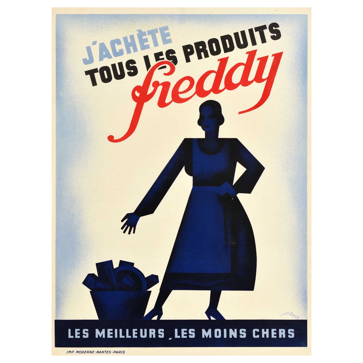 Original Vintage-Werbeplakat „J'Achete Tous Les Produits Freddy Products“