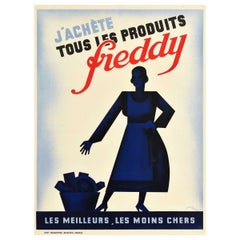 Original Vintage-Werbeplakat „J'Achete Tous Les Produits Freddy Products“