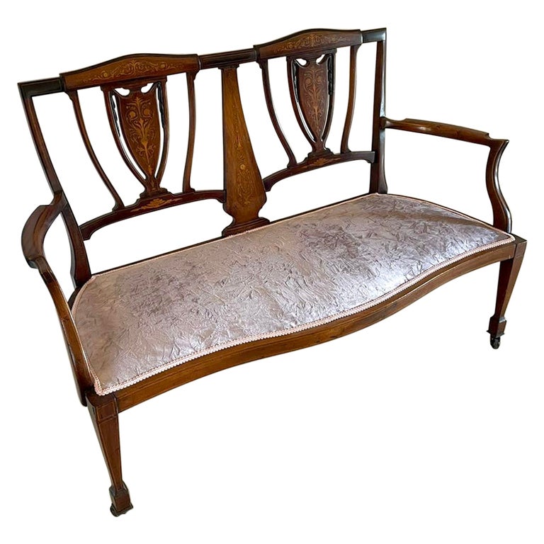 Antique Edwardian Mahogany Inlaid Sofa For Sale at 1stDibs