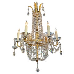 Retro Italian Gilt Tole and Crystal Empire Style Basket Form Chandeliers