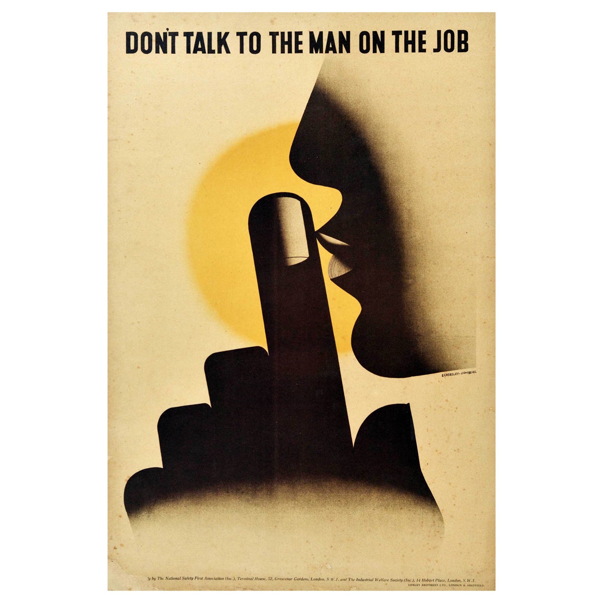 Original Vintage Poster Dont Talk To The Man On The Job Health And Safety First For Sale at 1stDibs image