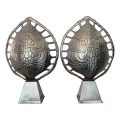 Pair of Aluminum Aruthur Court Tortiseshell Form Table Lamps