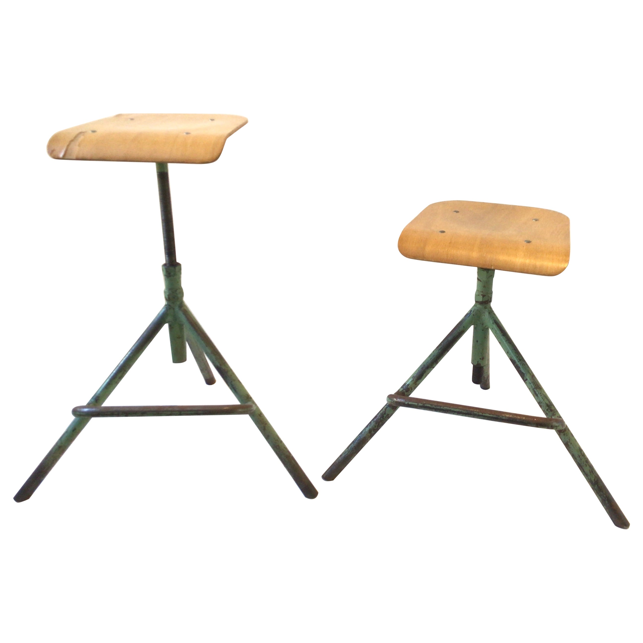 Pair of Industrial Adjustable Stools For Sale