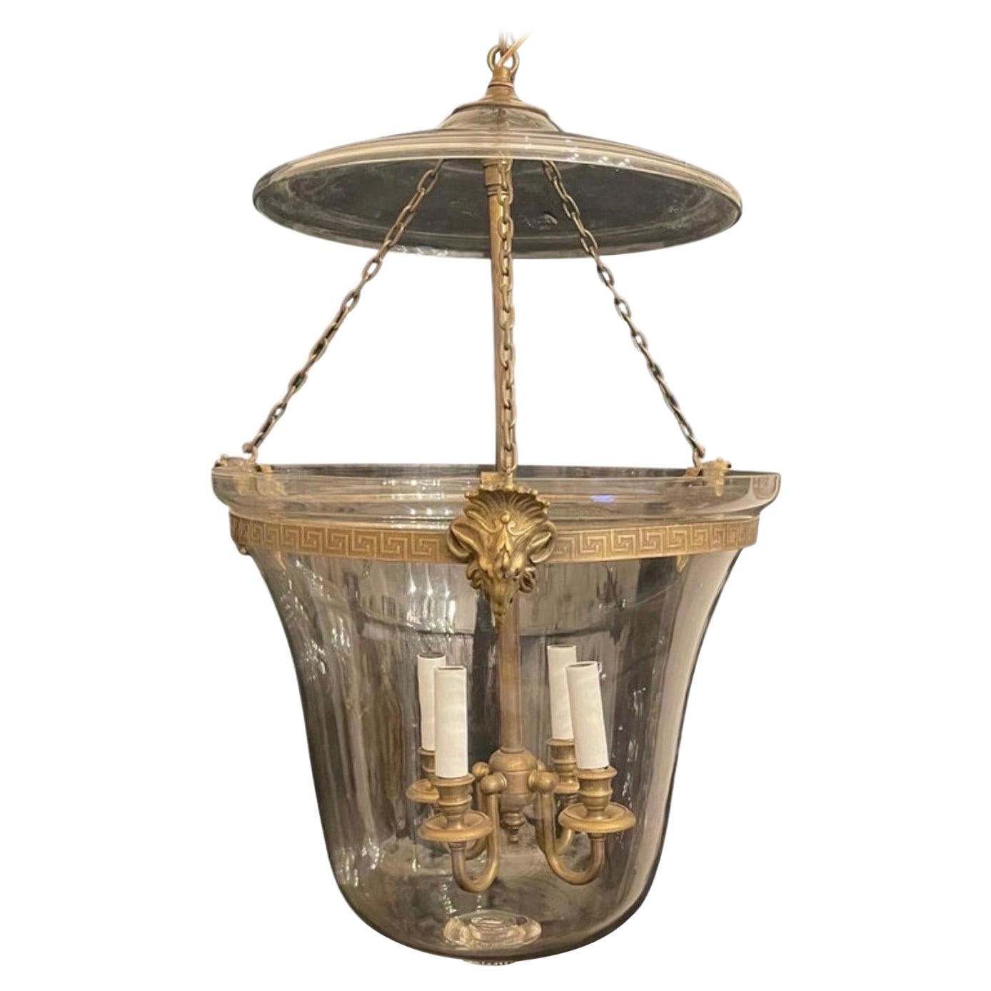 Fine Vaughan Bronze Regency Neoclassical Bell Jar Lantern Chandelier Fixture