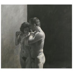 Robert Kinsell Charcoal and Gouache of Nude Couple