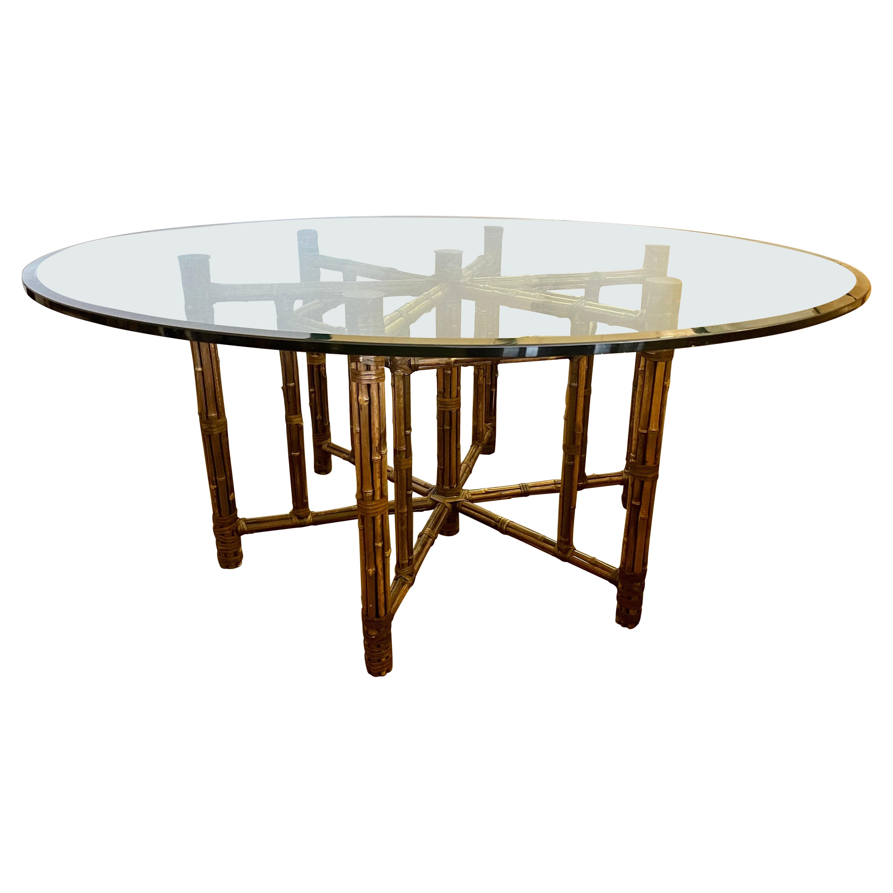 McGuire Organic Modern Bamboo Rattan and Glass Round Dining Table