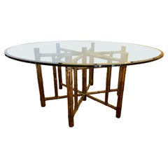 Retro McGuire Organic Modern Bamboo Rattan and Glass Round Dining Table