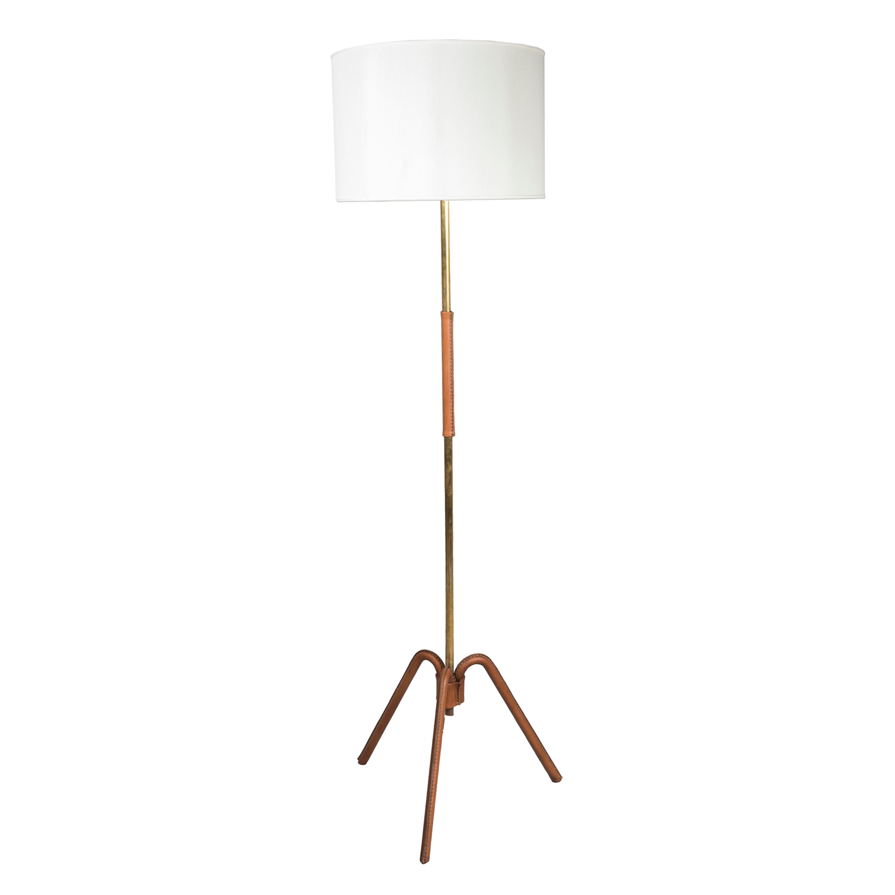 1950's Stitched Leather Floor Lamp by Jacques Adnet For Sale