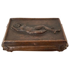 Folk Art Jewelry Box from the 1940s in Copper with Women Nude