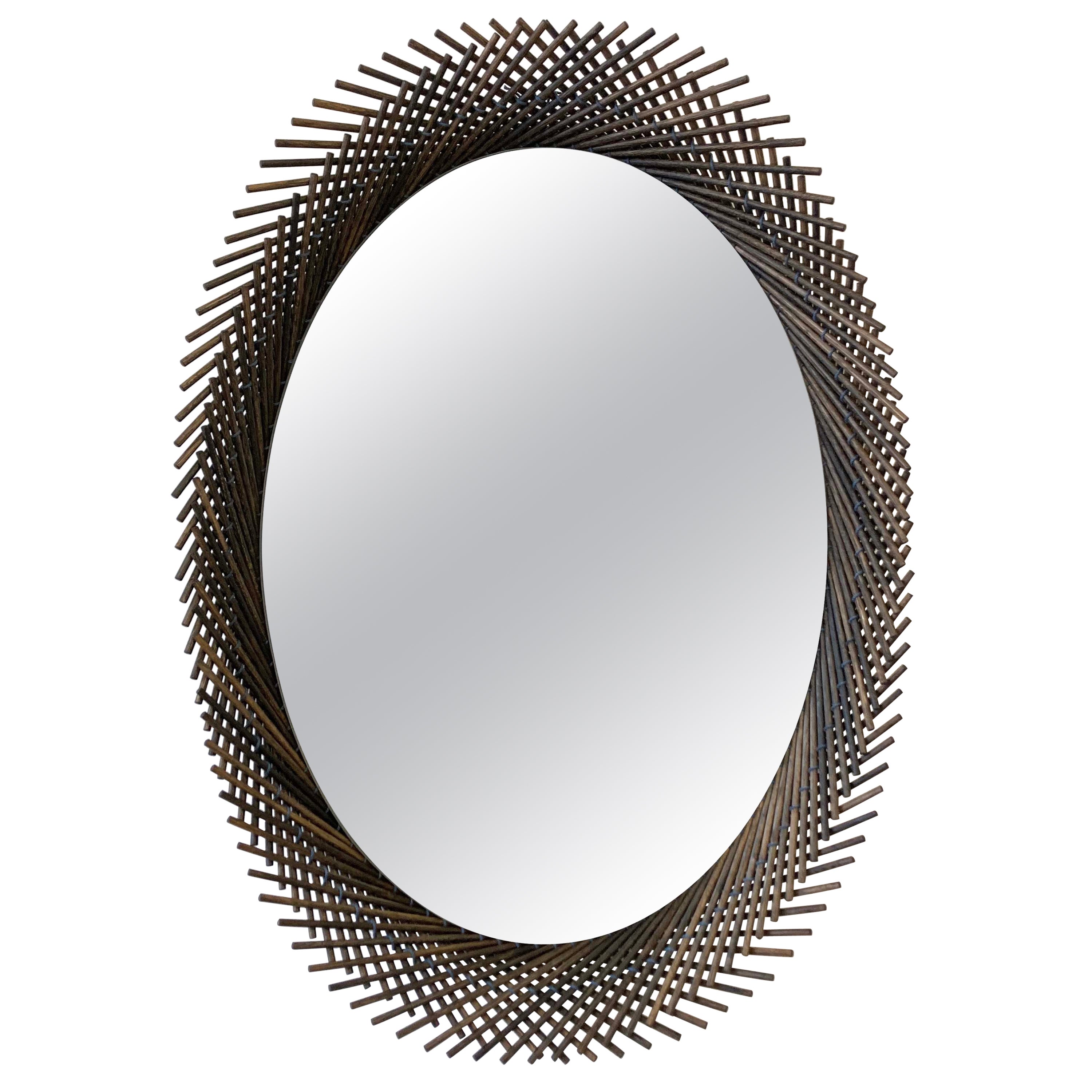 Mooda Mirror Oval 28 / Oxidized Oak Wood, Clear Mirror by INDO- For Sale