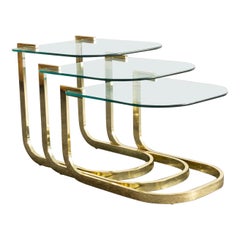 Vintage Brass Nesting Tables by Design Institute of America, 1980s
