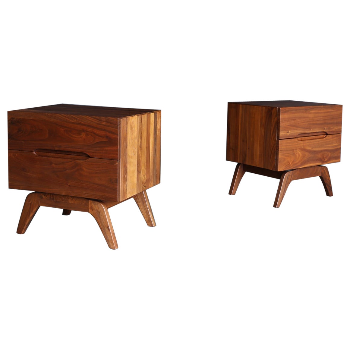 Oslo Nightstand, Solid Walnut Wood Brown Leather Outlined Nightstand