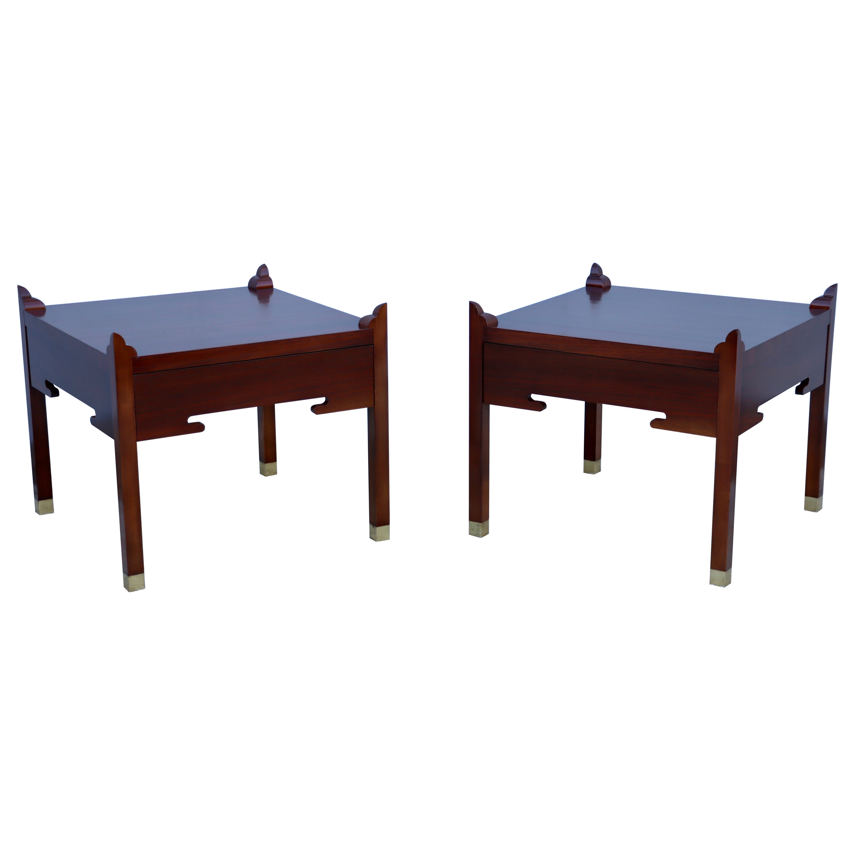 Edmond J. Spence Single Drawer Walnut End Tables For Sale