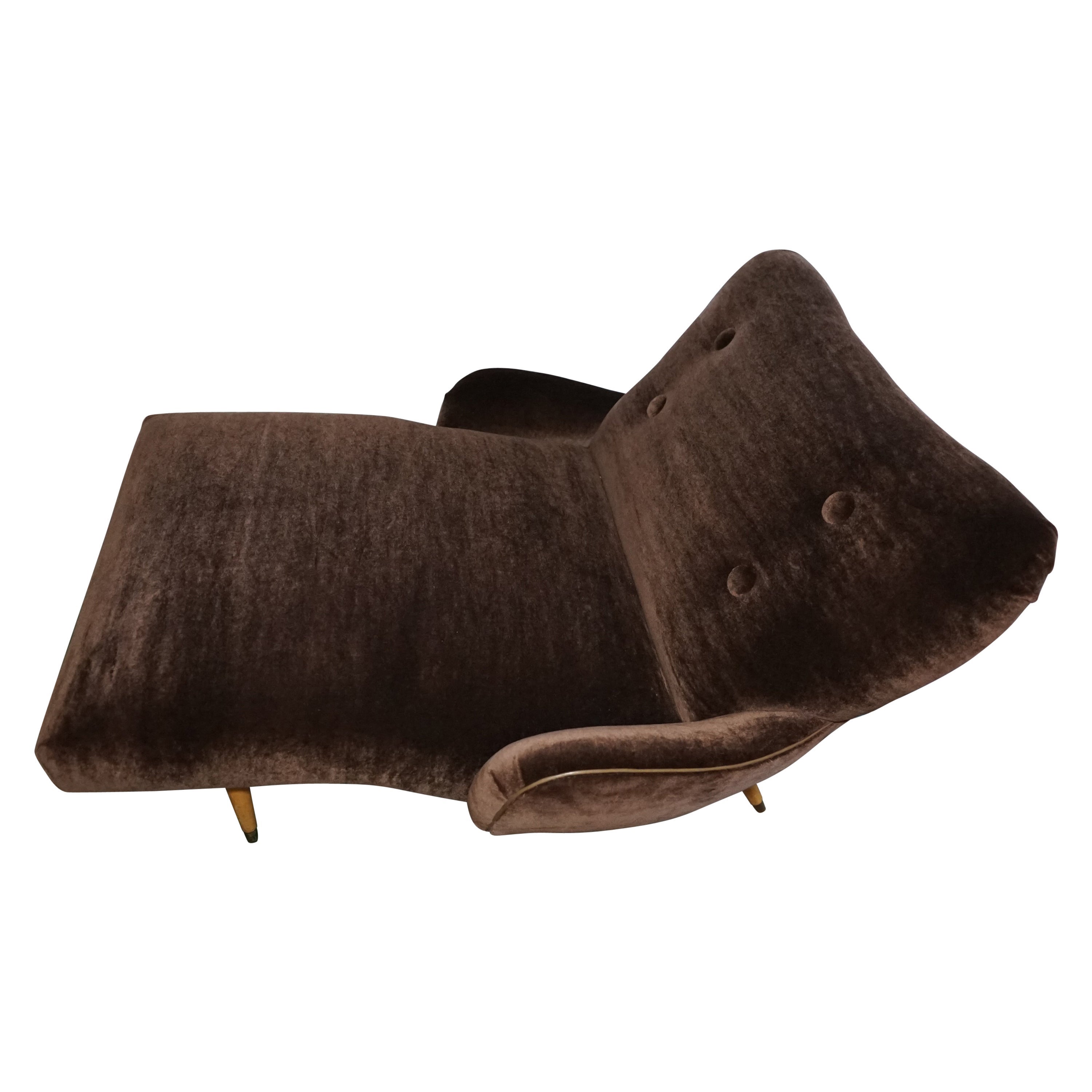 Custom Chaise Lounge Mohair Dark Chocolate Electric Motor Extra Wide 1960s  For Sale
