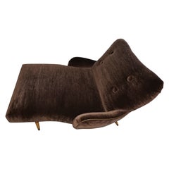 Custom Mohair Dark Chocolate Electric Motor Extra Wide 1960s Chaise Lounge