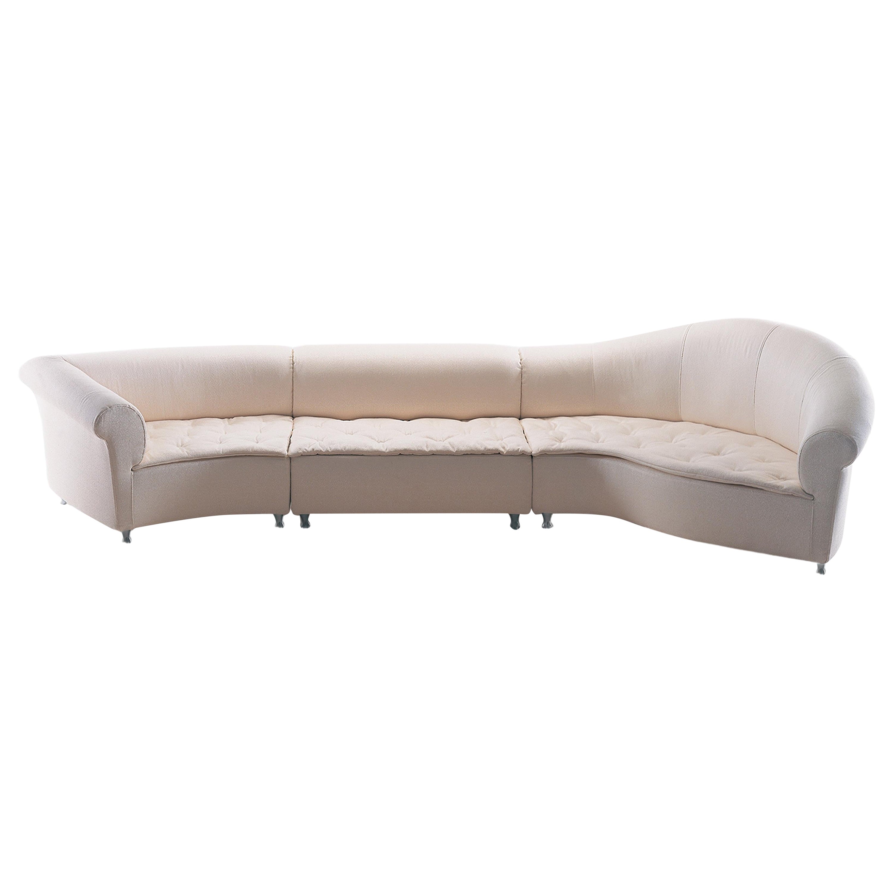 Giovannetti, 90s contemporary modular leather sofa by S. Giobbi, White, Galassia For Sale