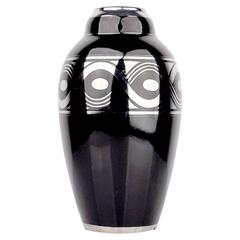 Large French Art Deco Vase with Silver Ornaments, 1930s Modernist Ceramic Design 9