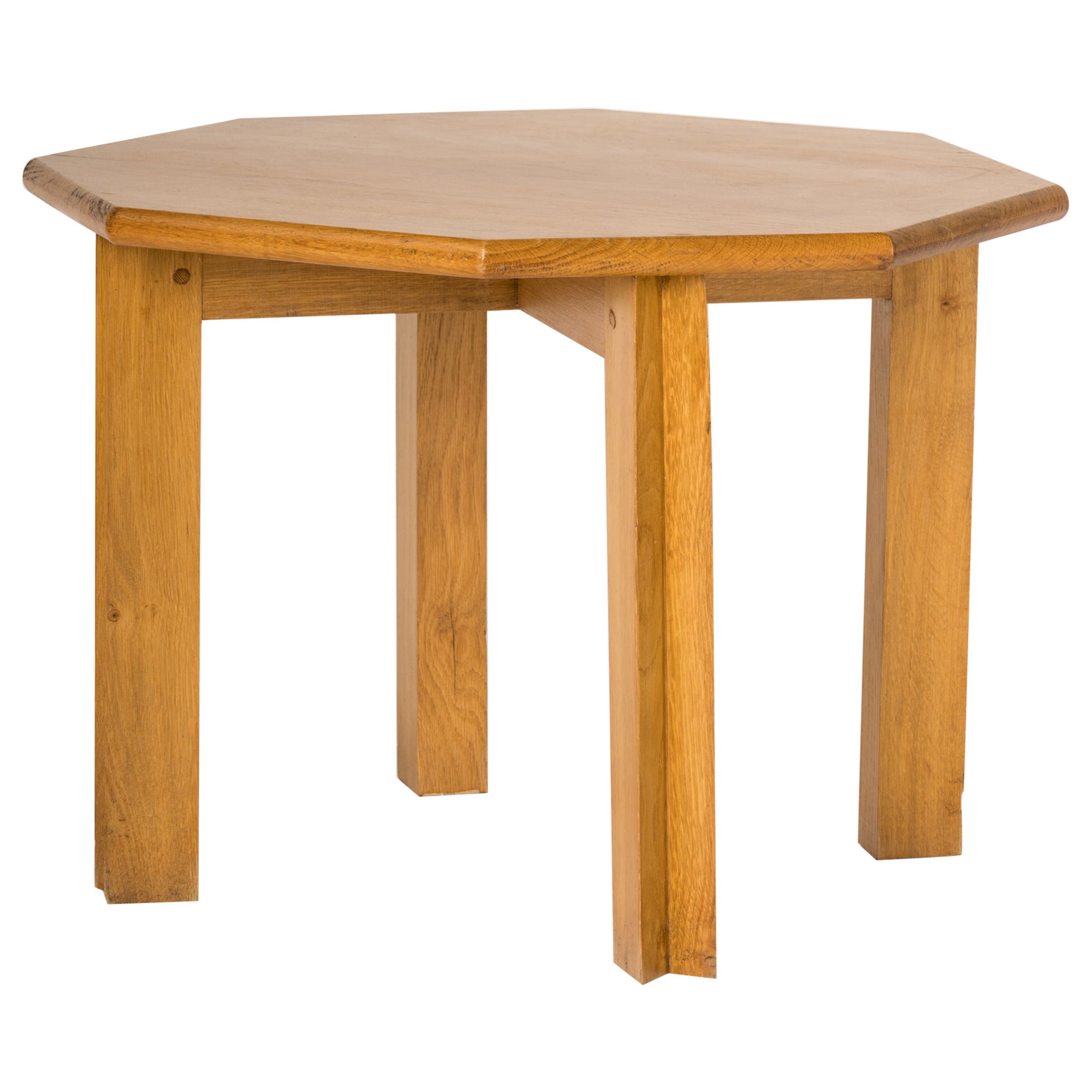 Solid Oak Minimalist Side Table with Scultpted Legs, France, 1970's
