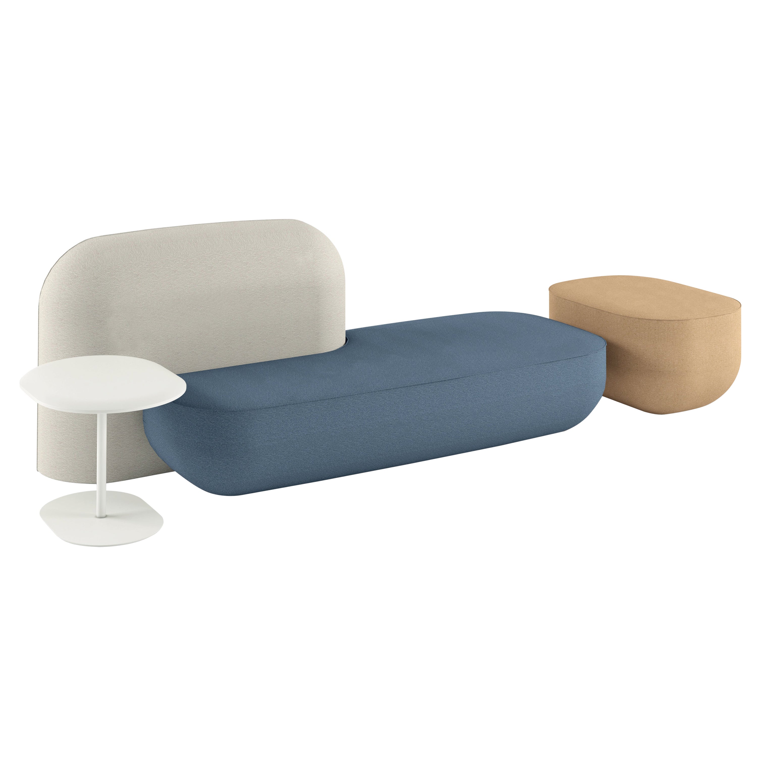 Siège tapissé gris Alias Okome 002 avec dossier et table et pouf par Nendo