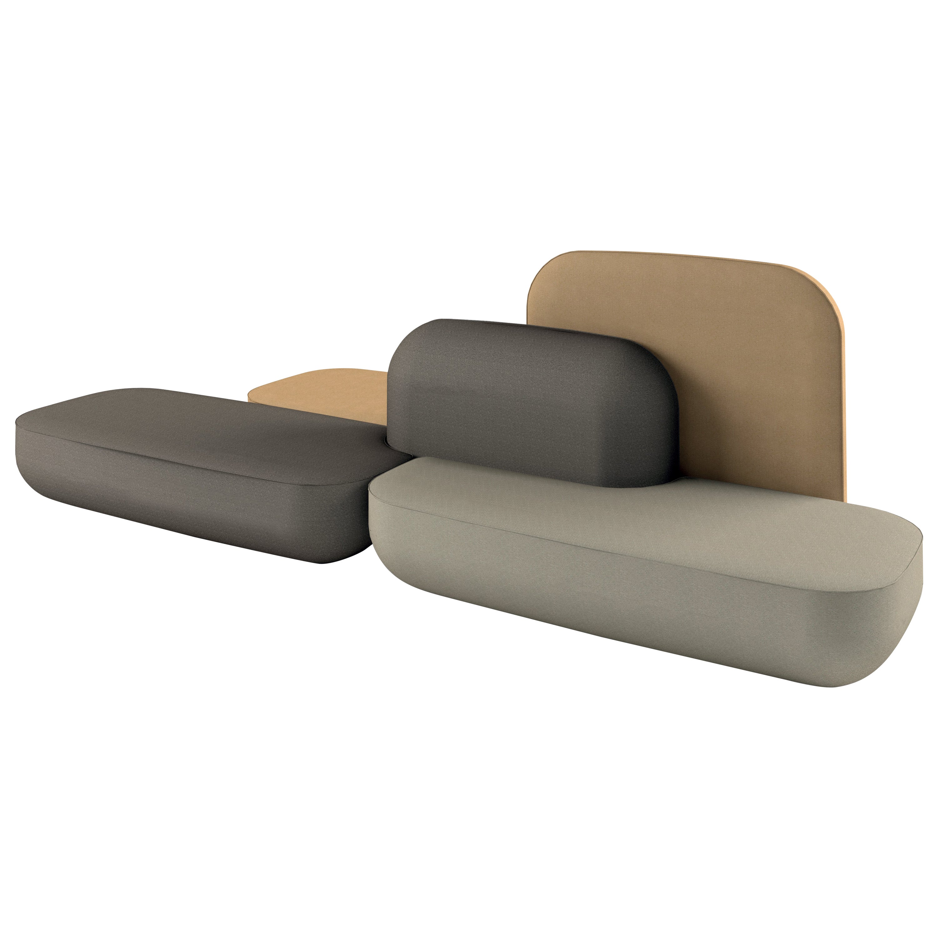 Alias Okome 007 Set of Beige and Grey Upholstered Seats with Backrest by Nendo For Sale