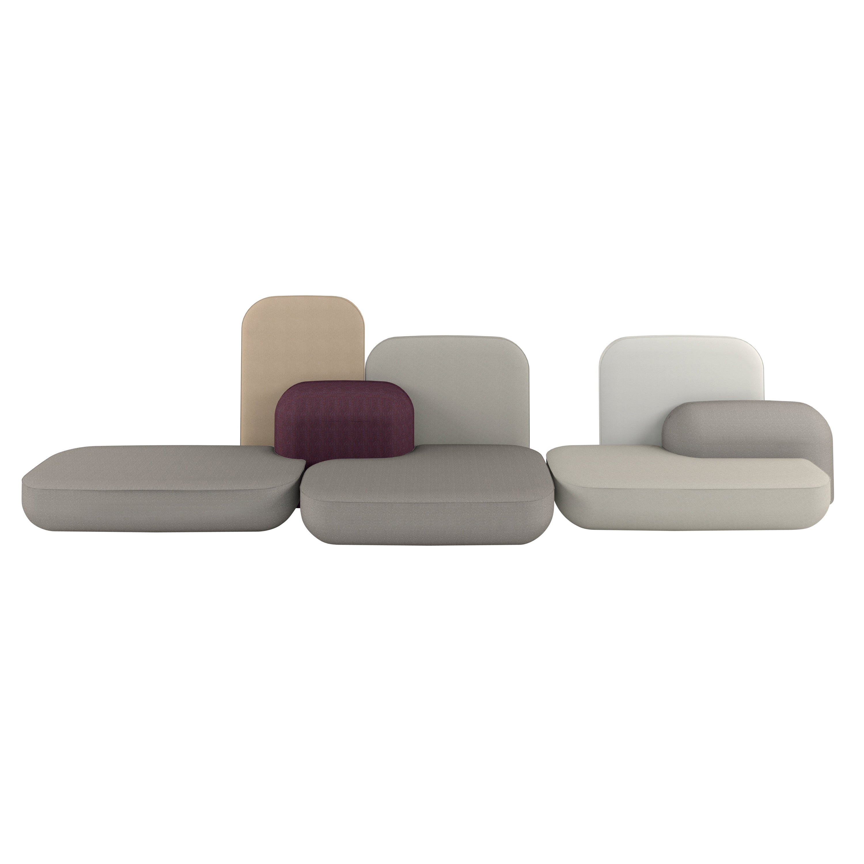 Alias Okome 008 Set of Grey and Beige Upholstered Seats with Backrest by Nendo For Sale