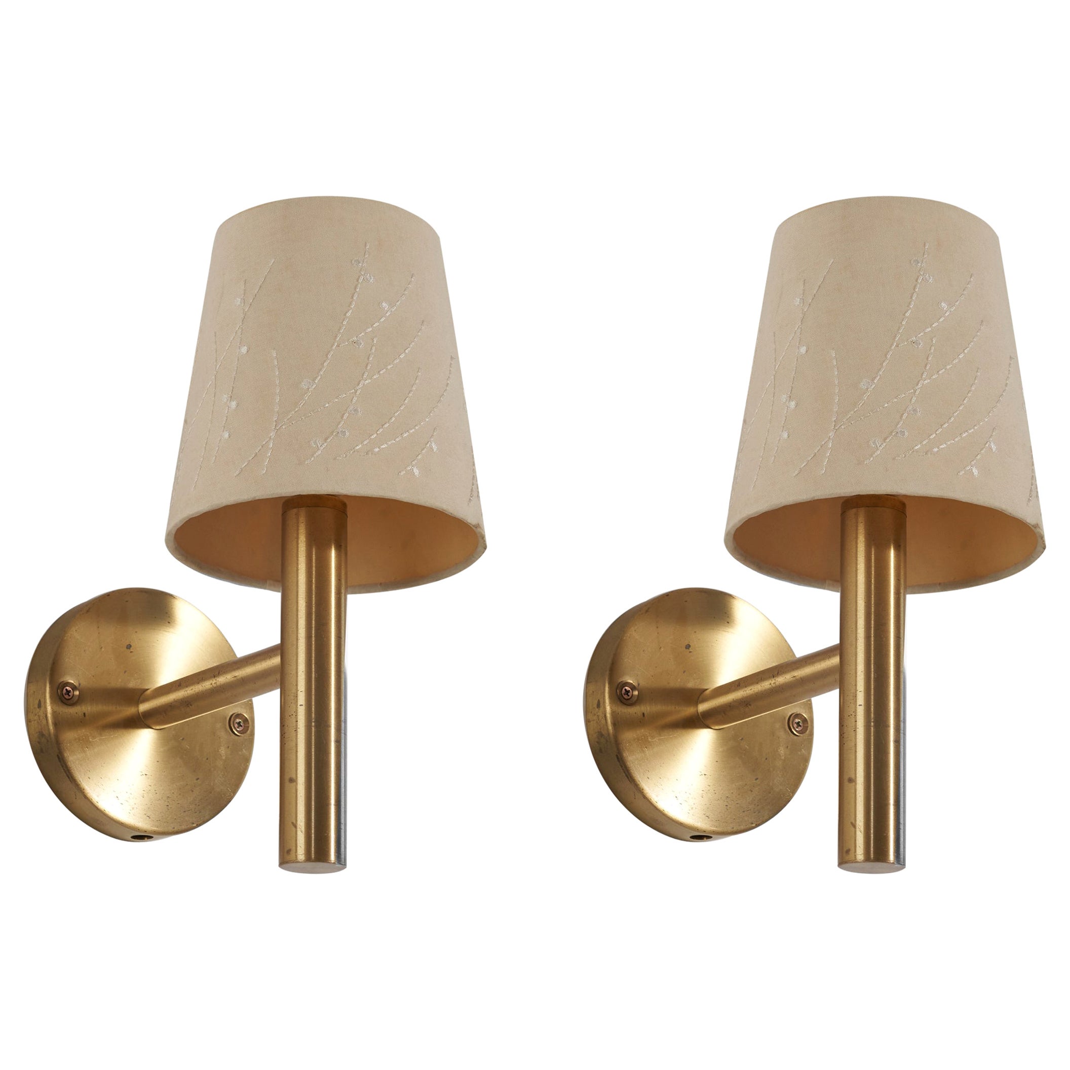 Swedish Designer, Sconces, Brass, Fabric, Sweden, c. 1960s