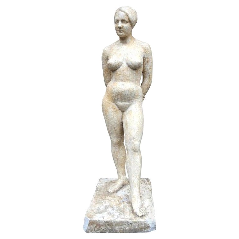 Hochglanzpolierte Gipsstatue im Art déco-Stil, ca. 1930-1950 im Angebot