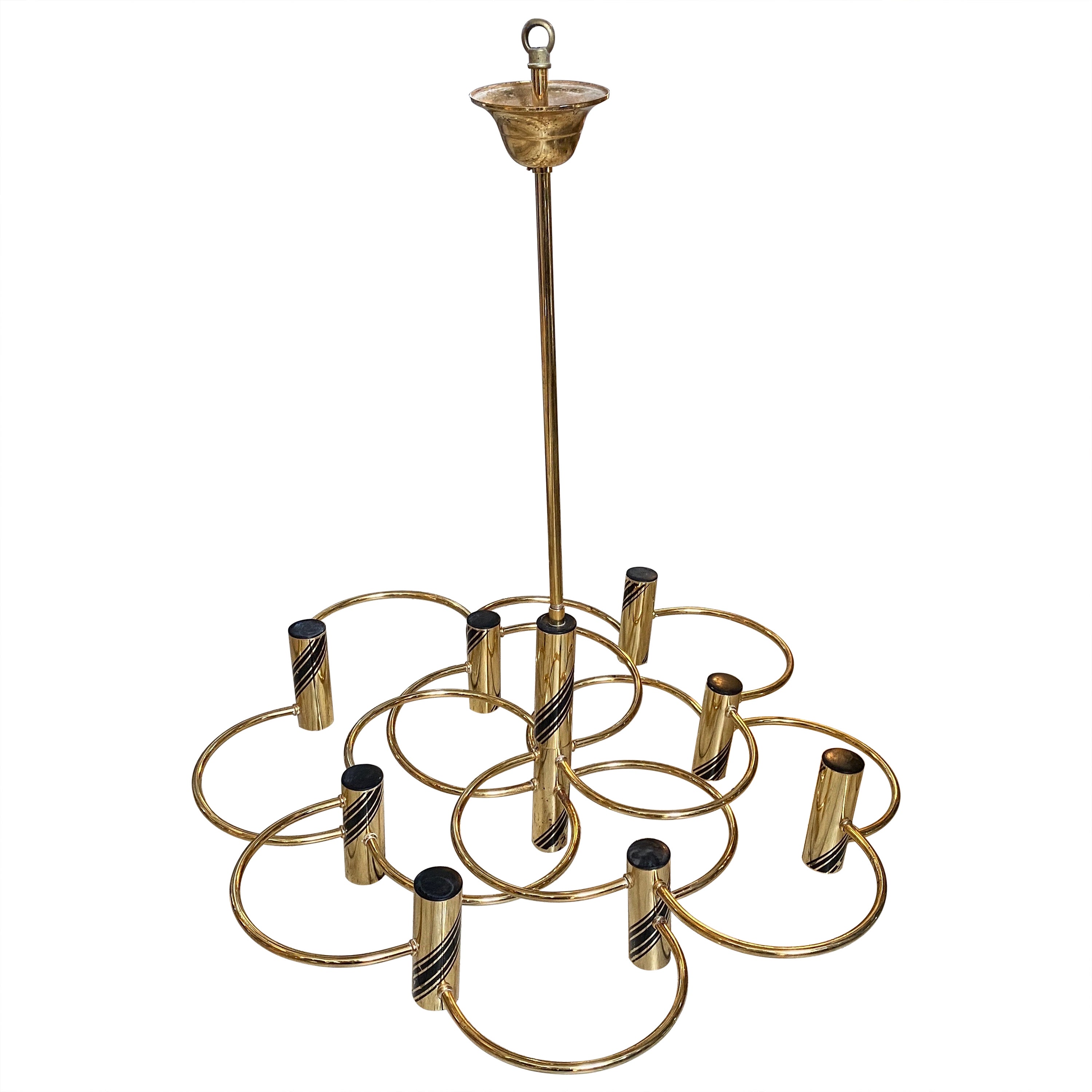 1970s Mid-Century Modern Brass Italian Chandelier or Ceiling Light by Sciolari For Sale