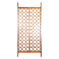 Italian Mid-Century Solid Wood Handcrafted Screen with Geometric Pattern, 1960s