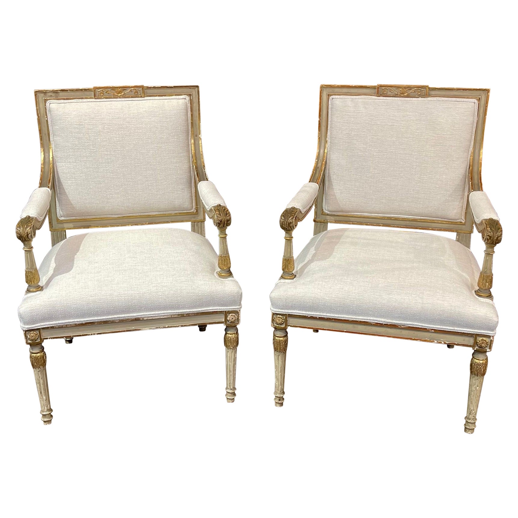 Fine Pair of 19th C Decorative Italian Painted and Parcel Gilt ...