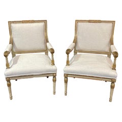 19th Century Pair of Italian Carved and Parcel Gilt Armchairs