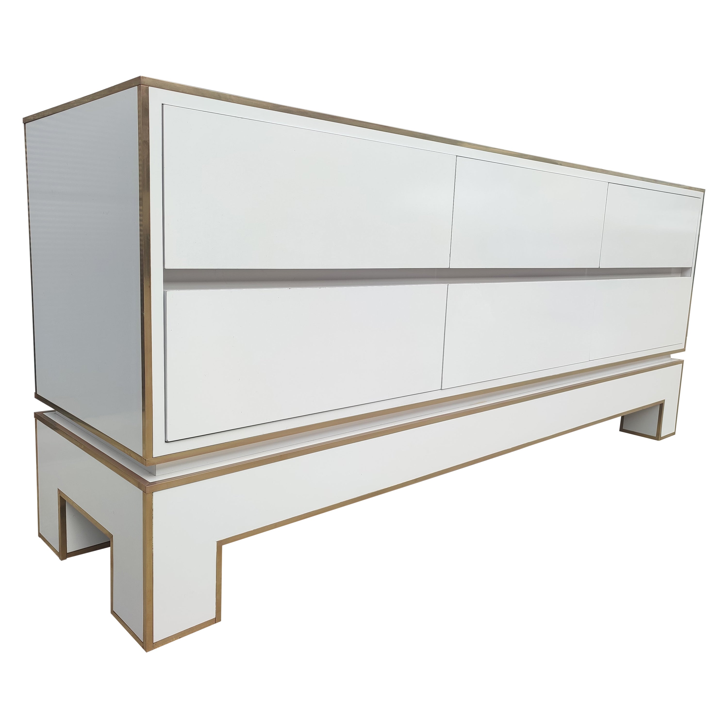 White Credenza with Brass Details from Alain Delon for Maison Jansen, France For Sale