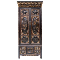 Armoire vintage laquée noire de Chaozhou, Chine