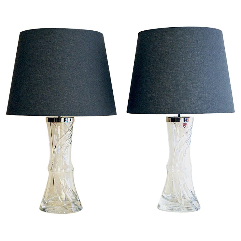 Swedish Sculptural Glass Table Lamp Pair by Olle Alberius for Orrefors, 1960s