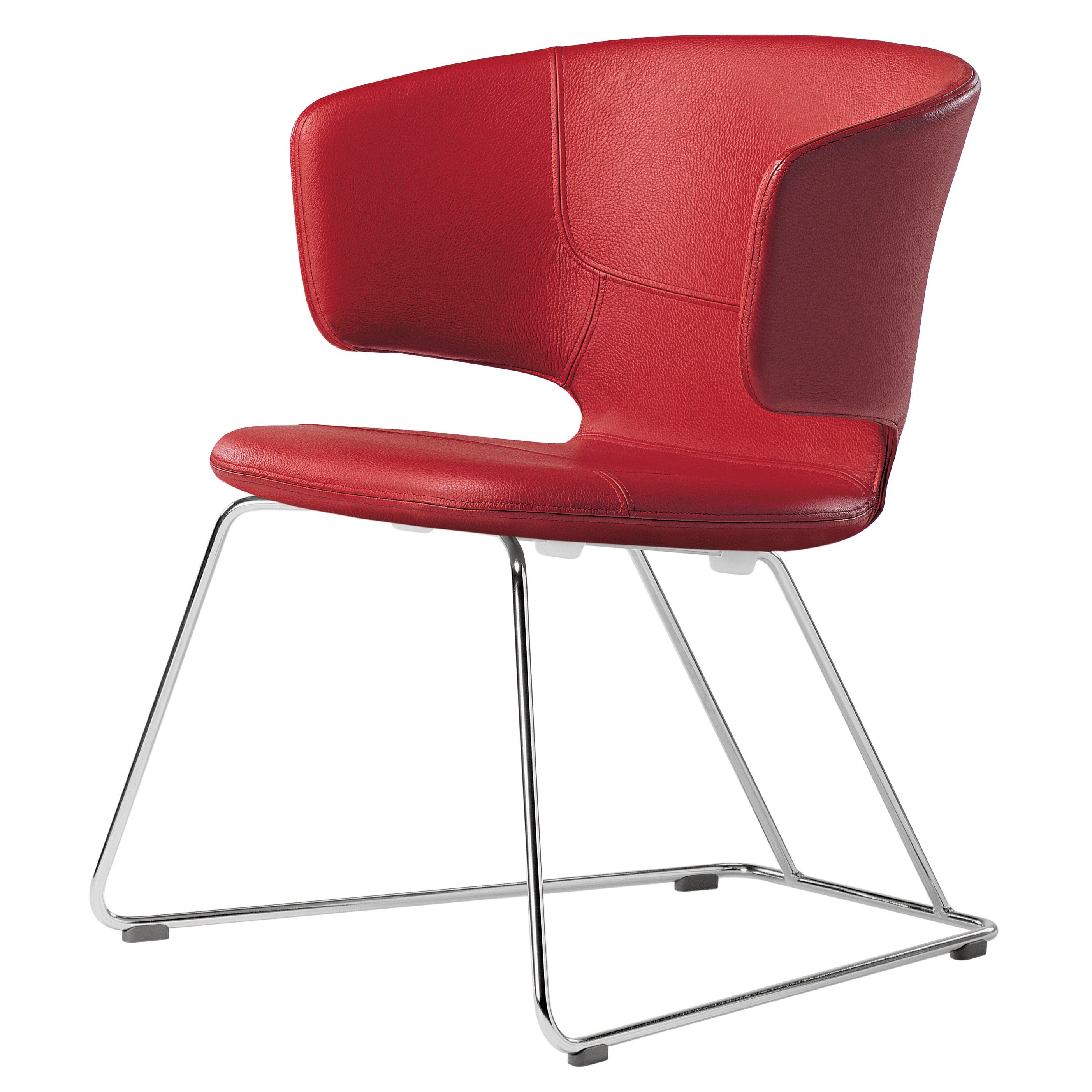 Alias 504 Taormina Sledge Chair in Red Leather and Chromed Steel Frame