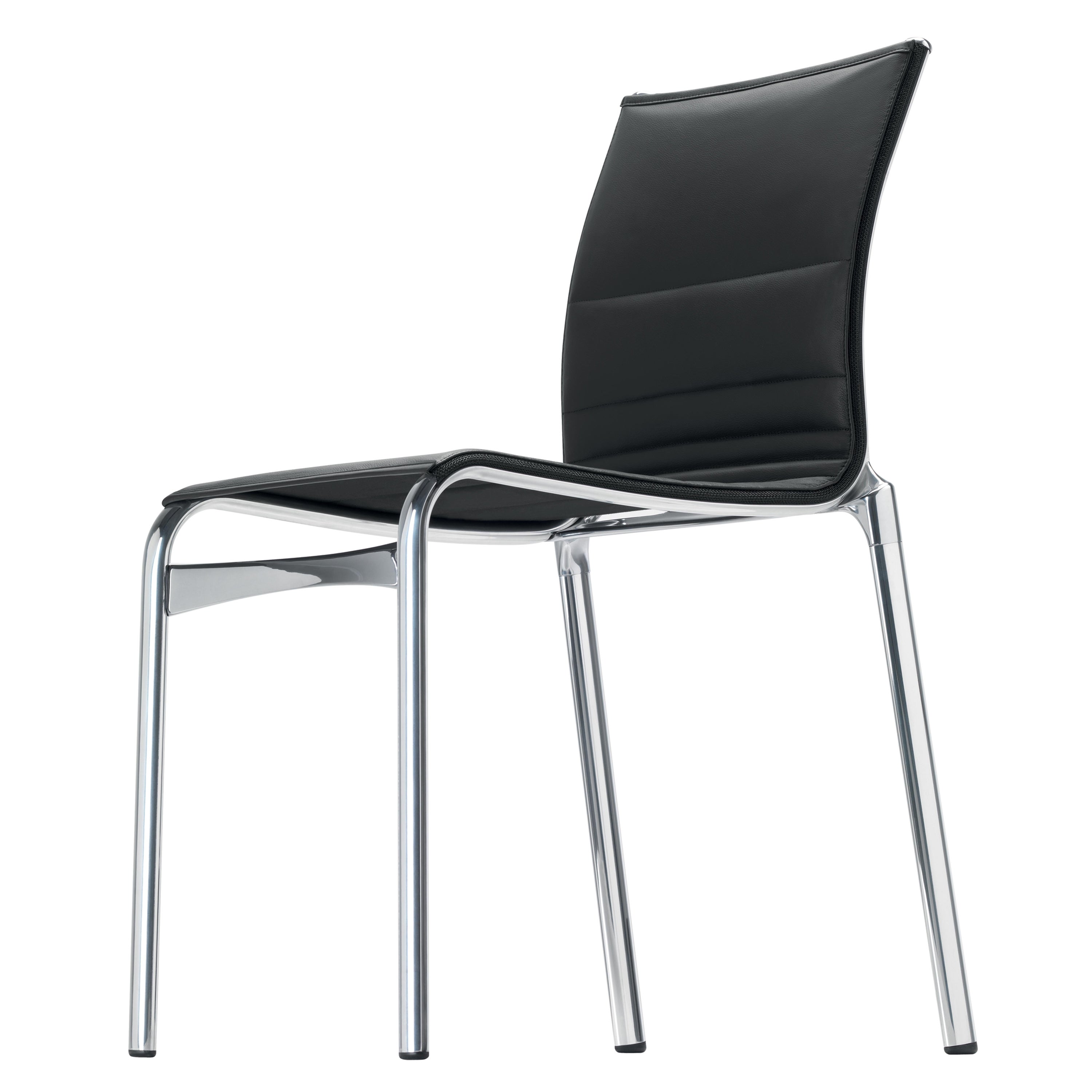 Alias Bigframe 44-Stuhl mit schwarzer Lederpolsterung und verchromtem Aluminiumrahmen im Angebot