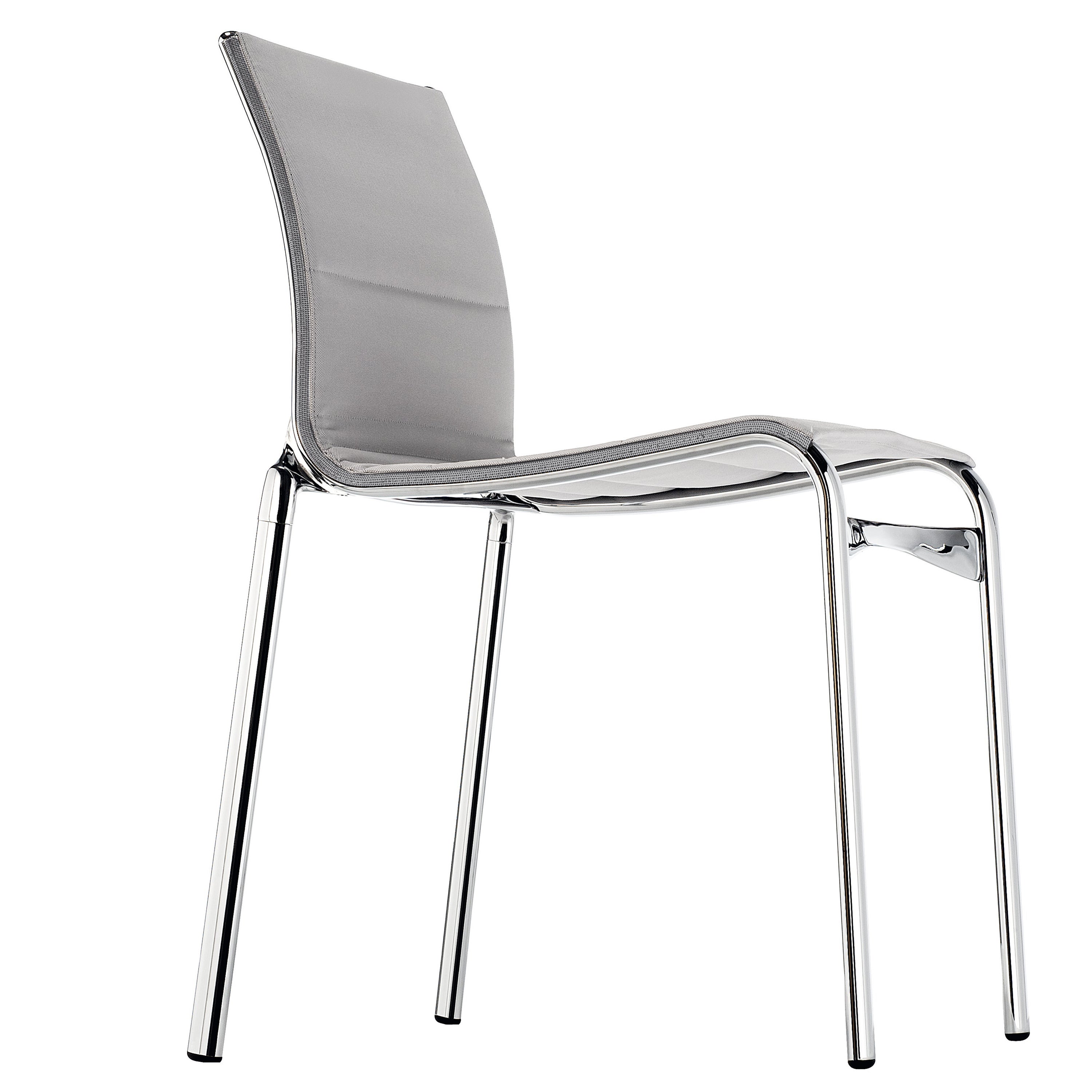 Chaise haute Alias 40 avec cadre en aluminium chromé et assise tapissée grise
