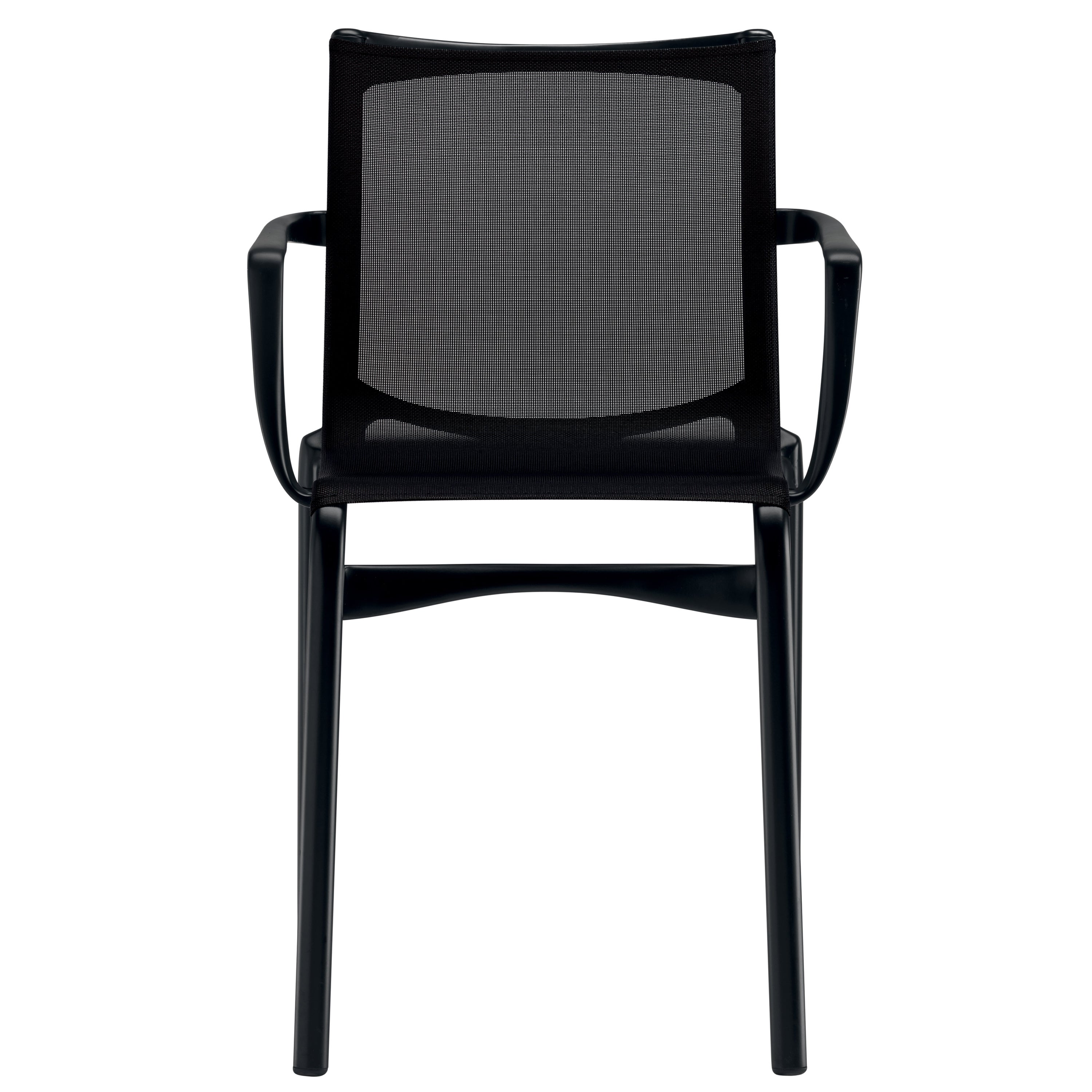 Alias 417 Stuhl mit hohem Gestell aus schwarzem Mesh und schwarz lackiertem Aluminiumrahmen