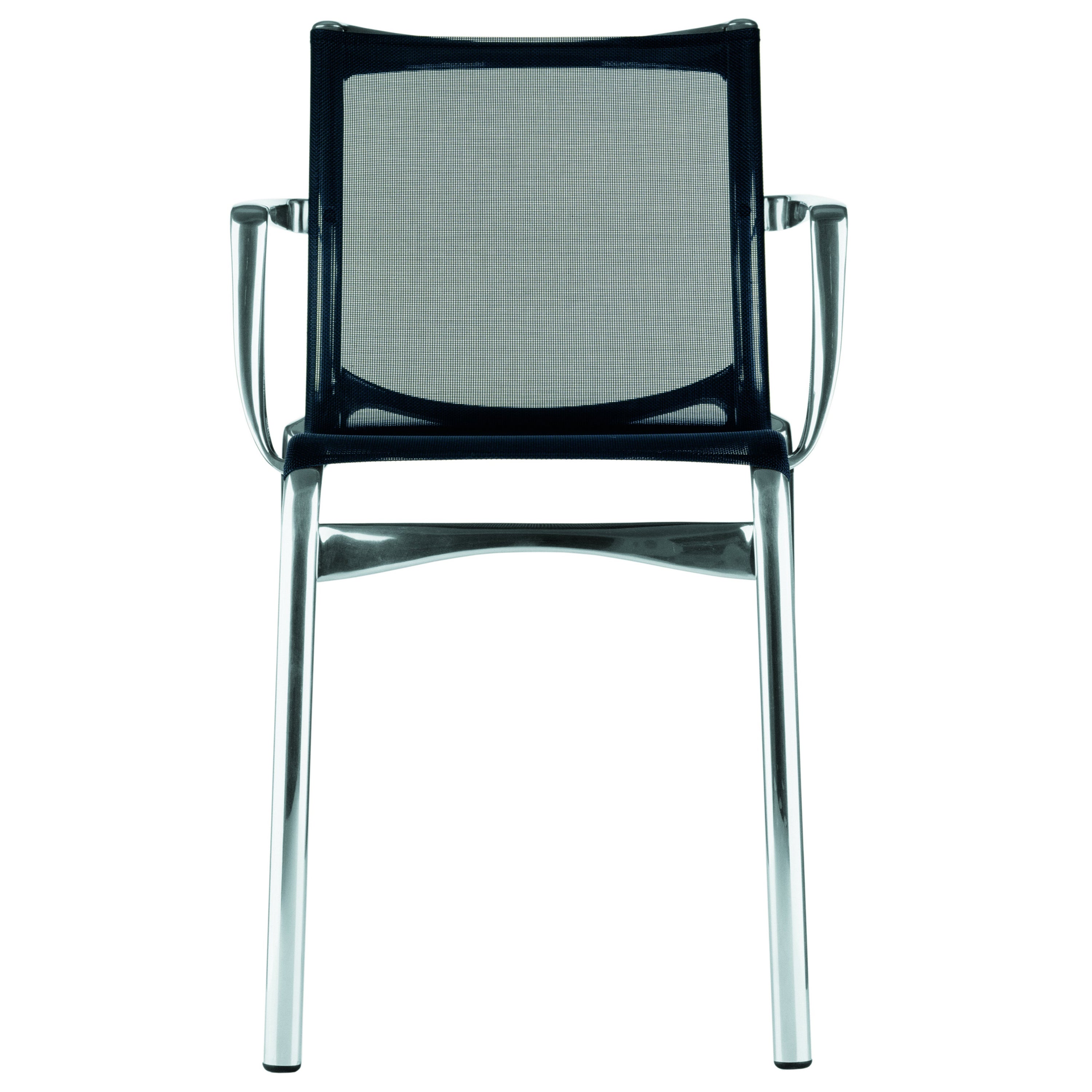 Chaise à haut cadre Alias 417 avec assise en maille noire et cadre en aluminium chromé