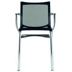 Chaise à haut cadre Alias 417 avec assise en maille noire et cadre en aluminium chromé