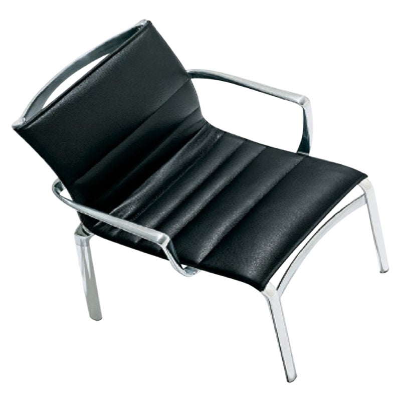 Chaise à haut cadre Alias 417 avec assise en cuir noir et cadre en aluminium chromé en vente