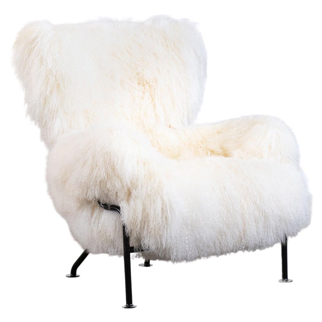 Franco Albini PL19 or Tre Pezzi Armchair in White Wool by Poggi Pavia, 1950s For Sale