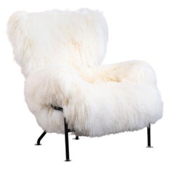 Franco Albini PL19 or Tre Pezzi Armchair in White Mongolian Wool Poggi, Italy 