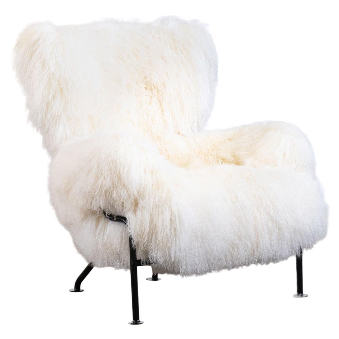 Franco Albini PL19 or Tre Pezzi Armchair in White Wool by Poggi Pavia, 1950s For Sale