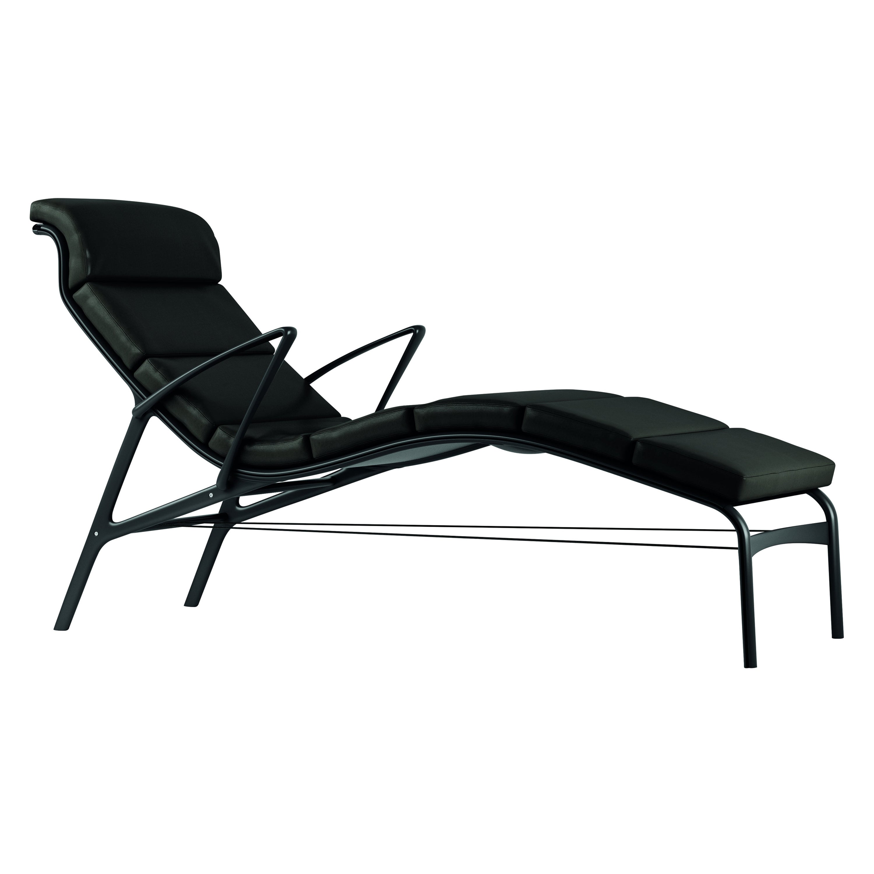 Alias 415 Longframe Soft Chair in Black Leather Seat & Lacquered Aluminum Frame
