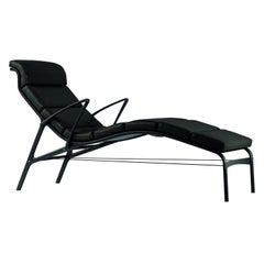 Alias 415 Longframe Soft Chair in Black Leather Seat & Lacquered Aluminum Frame