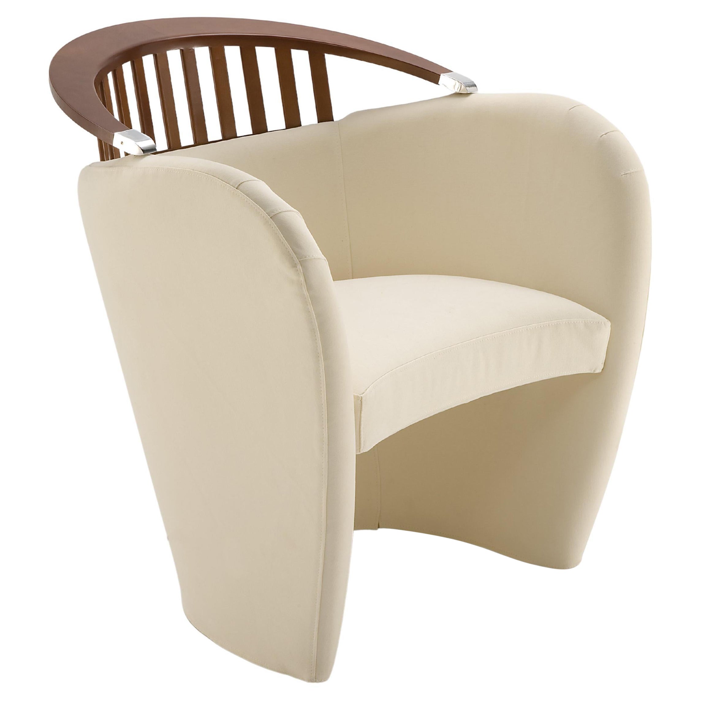 Giovannetti, Armchair with Wooden Backrest from the 90s by M. Matteini, Nausicaa For Sale